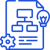 Blue document flowchart icon with lightbulb and gear, illustrating strategic planning and business process optimization