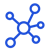 Blue network connection icon showing central node with multiple connecting points, representing data sharing or connectivity solutions