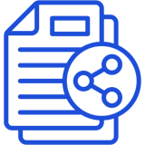 Blue outline icon of a document with share symbol, representing file sharing or document collaboration functionality