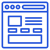 Blue website interface icon showing layout with navigation menu, content area and action buttons, representing web design template